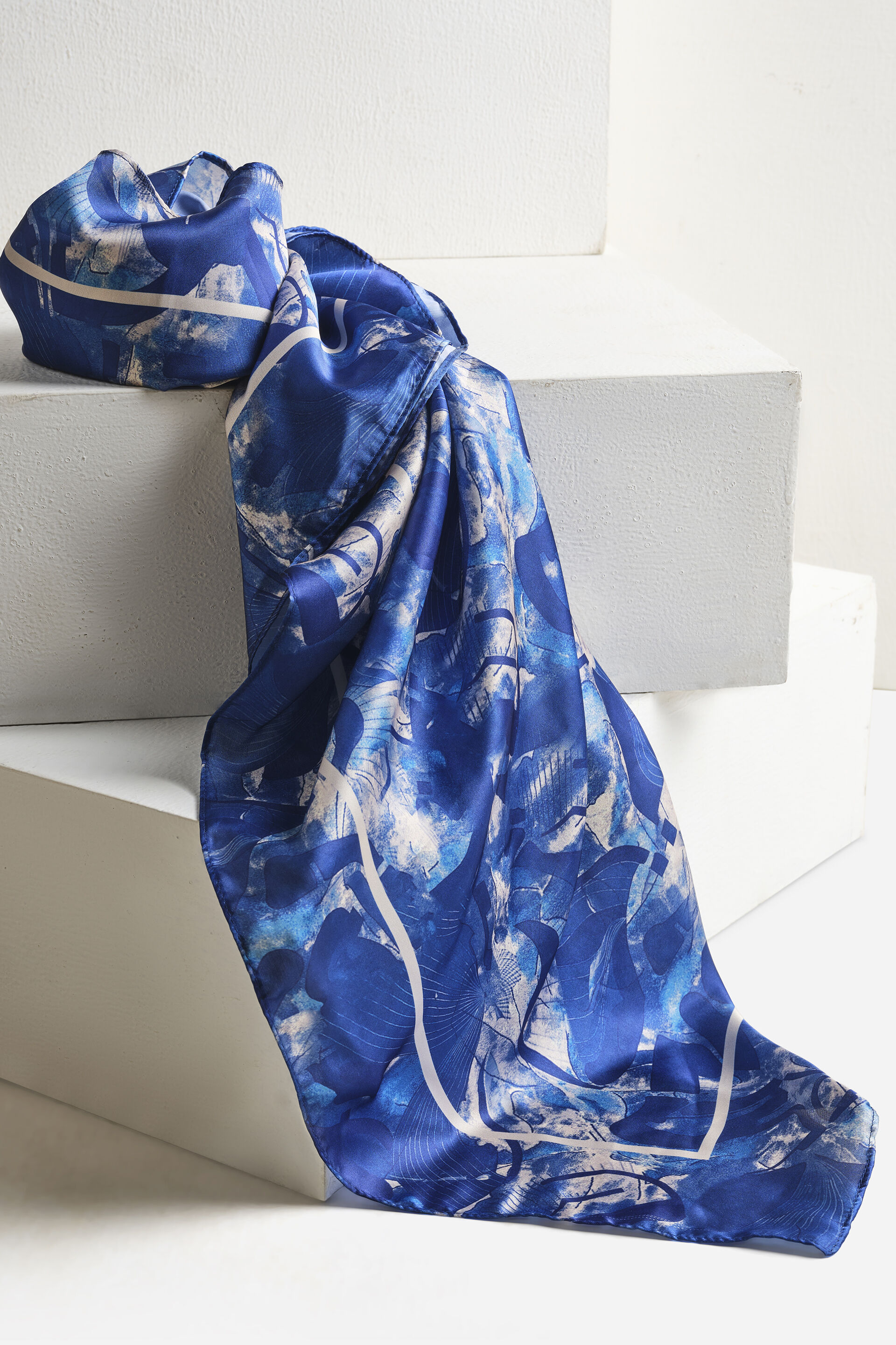 Ultramarine Blue Satin Scarf, , image 1